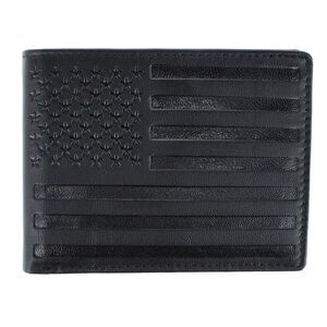 CTM Men's Leather American Flag Embossed Bifold Wallet